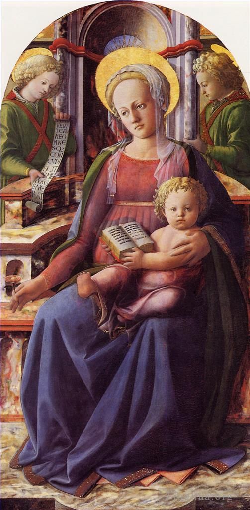 Filippino Lippi Ölgemälde - Thronende Madonna mit Kind und zwei Engeln
