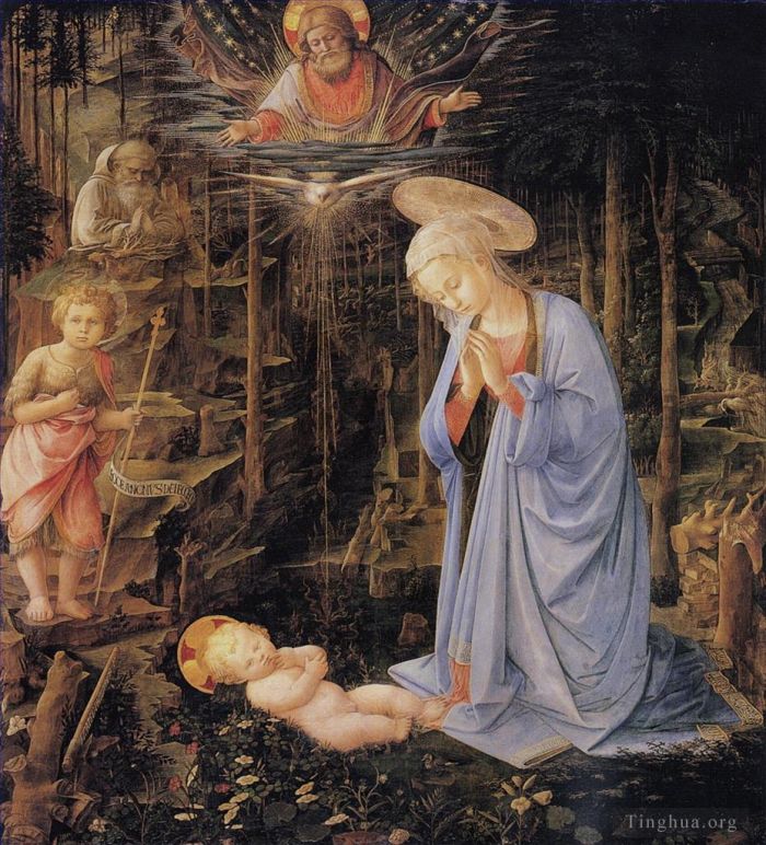 Filippino Lippi Ölgemälde - Die Anbetung mit dem kleinen Baptisten und dem heiligen Bernhard