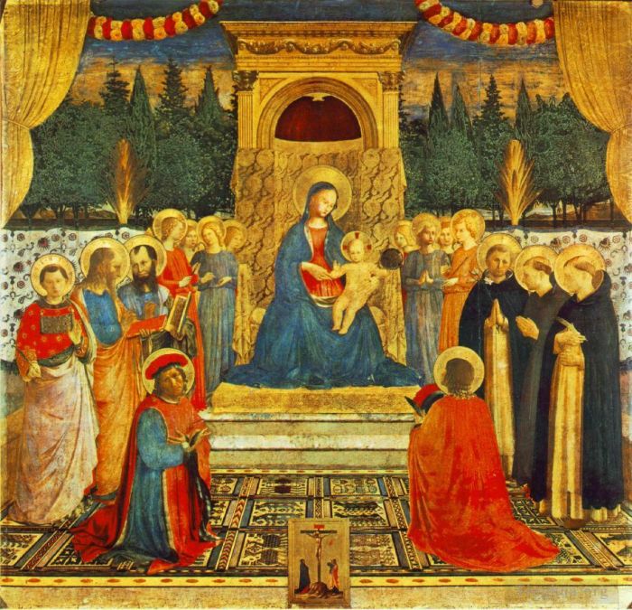 Fra Angelico Andere Malerei - Madonna mit den heiligen Kindern und der Kreuzigung