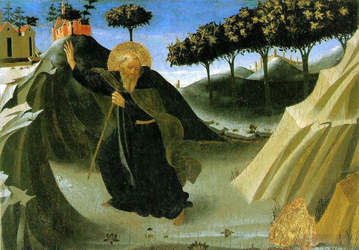 Fra Angelico Andere Malerei - Der heilige Abt Antonius wird von einem Klumpen Gold in Versuchung geführt