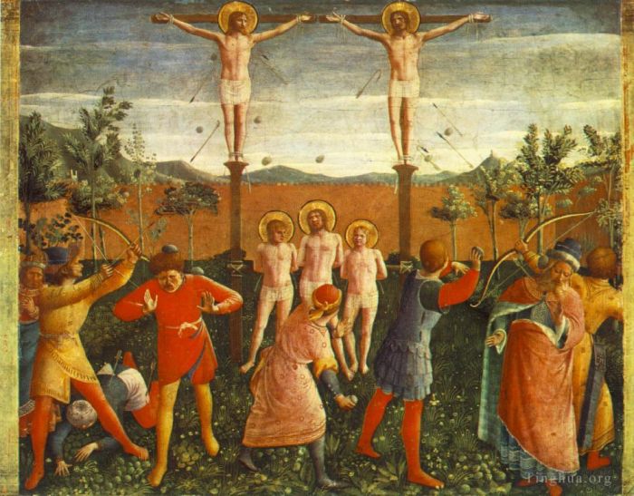 Fra Angelico Andere Malerei - Die Heiligen Cosmas und Damian wurden gekreuzigt und gesteinigt