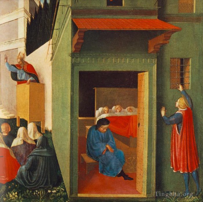 Fra Angelico Andere Malerei - Geschichte vom heiligen Nikolaus, der drei armen Mädchen Mitgift schenkt