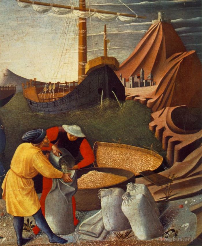 Fra Angelico Andere Malerei - Geschichte des Heiligen Nikolaus Der heilige Nikolaus rettet das Schiff