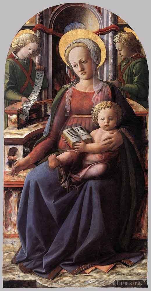 Fra Filippo Lippi Andere Malerei - Thronende Madonna mit Kind und zwei Engeln