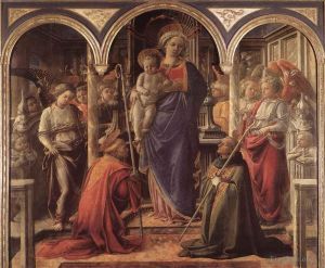 Fra Filippo Lippi Werk - Madonna und Kind mit St. Fredianus und St. Augustinus
