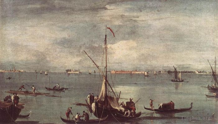 Francesco Guardi Ölgemälde - Die Lagune mit Booten, Gondeln und Flößen
