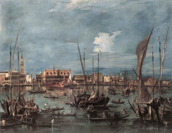Francesco Guardi Ölgemälde - Der Molo und der Riva degli Schiavoni vom Bacino di San Marco