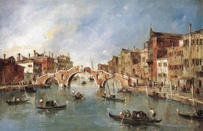 Francesco Guardi Ölgemälde - Die Drei-Bogen-Brücke in Cannaregio