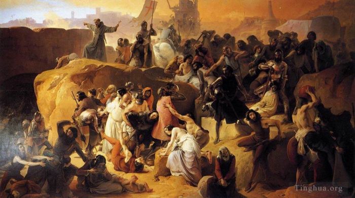 Francesco Hayez Ölgemälde - Kreuzfahrer dürsten in der Nähe von Jerusalem