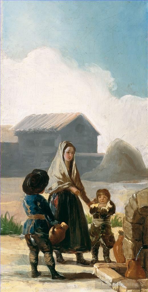Francisco Goya Ölgemälde - Eine Frau und zwei Kinder an einem Brunnen
