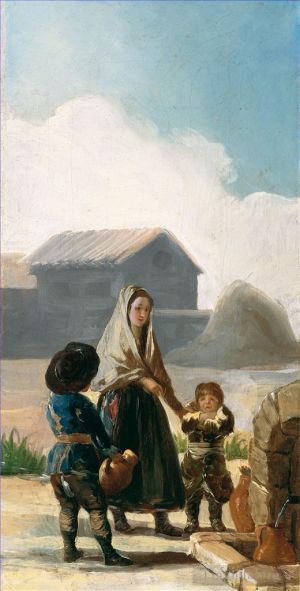 Francisco Goya Werk - Eine Frau und zwei Kinder an einem Brunnen