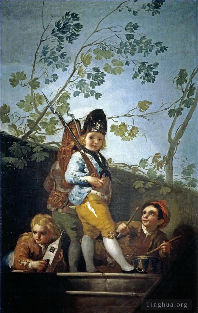 Francisco Goya Ölgemälde - Jungen spielen Soldaten