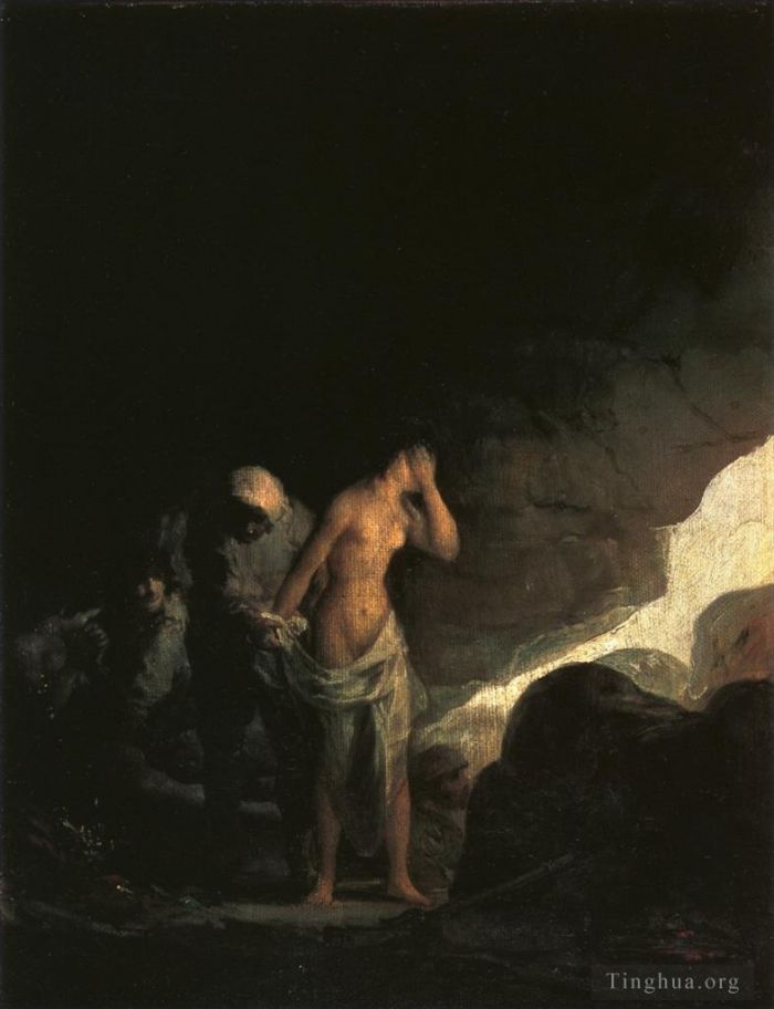 Francisco Goya Ölgemälde - Räuber zieht eine Frau aus