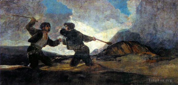 Francisco Goya Ölgemälde - Mit Knüppeln kämpfen