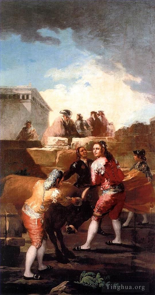 Francisco Goya Ölgemälde - Kämpfe mit einem jungen Bullen