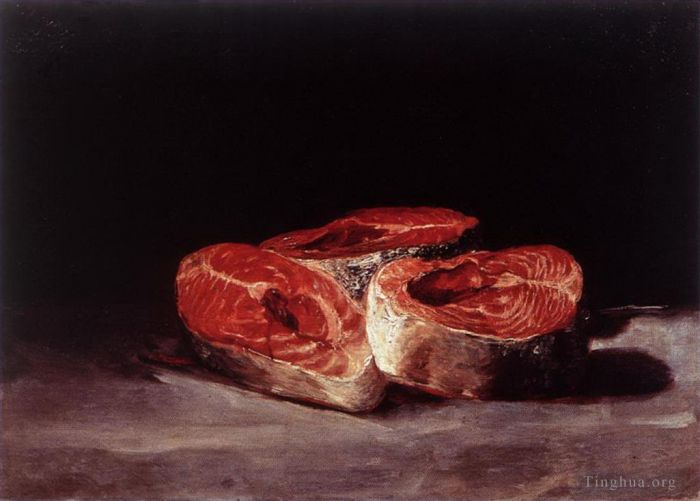 Francisco Goya Ölgemälde - Stillleben mit drei Lachssteaks