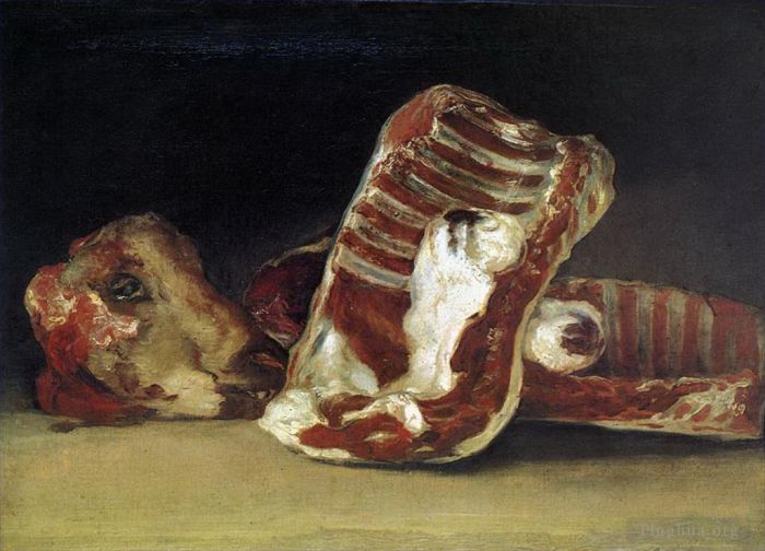Francisco Goya Ölgemälde - Stillleben mit Schafsrippen und Kopf The Butcher conter
