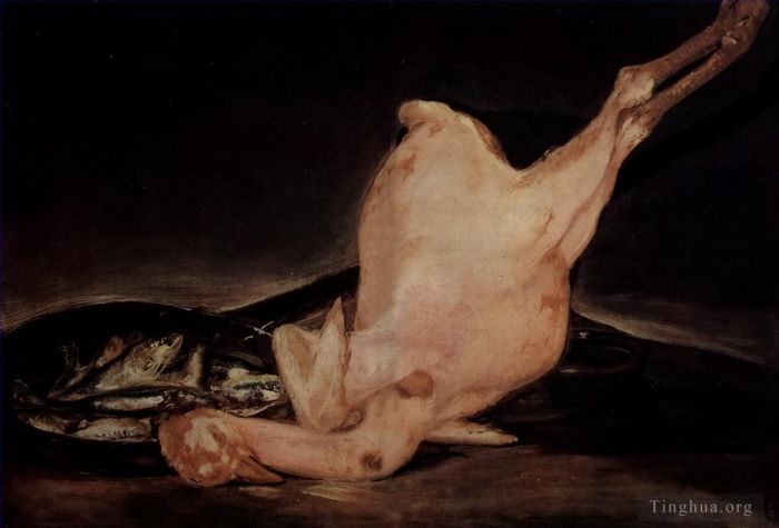 Francisco Goya Ölgemälde - Stillleben gerupfter Truthahn und Pfanne mit Fisch