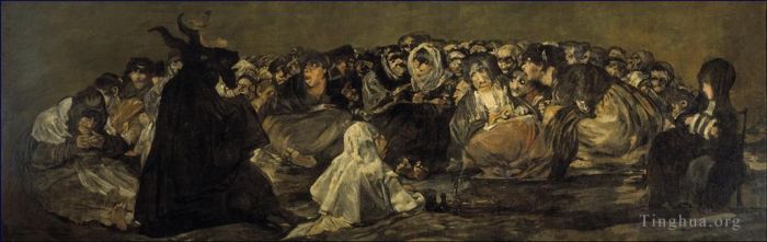 Francisco Goya Ölgemälde - Der große Ziegenbock oder Hexensabbat gelb