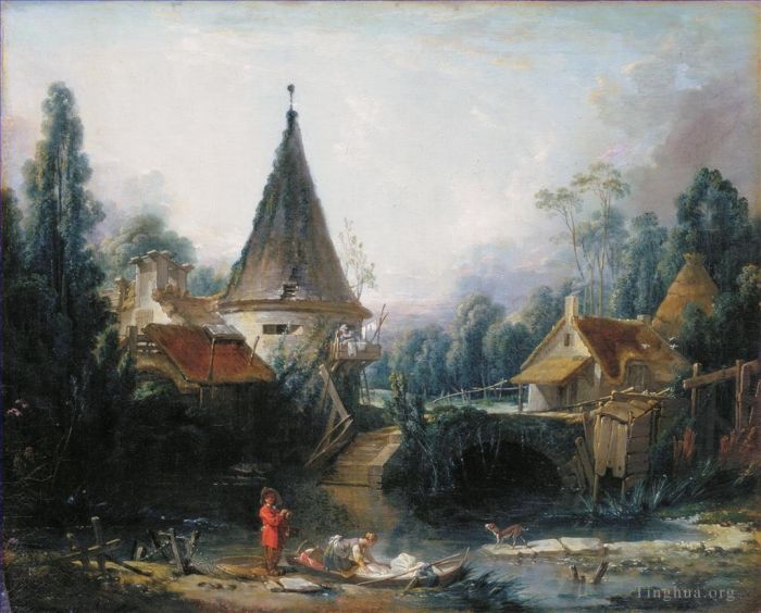 Francois Boucher Ölgemälde - Landschaft in der Nähe von Beauvais früh