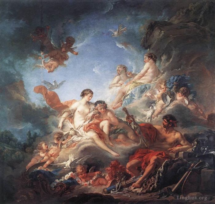 Francois Boucher Ölgemälde - Vulkan überreicht Venus Waffen für Aeneas