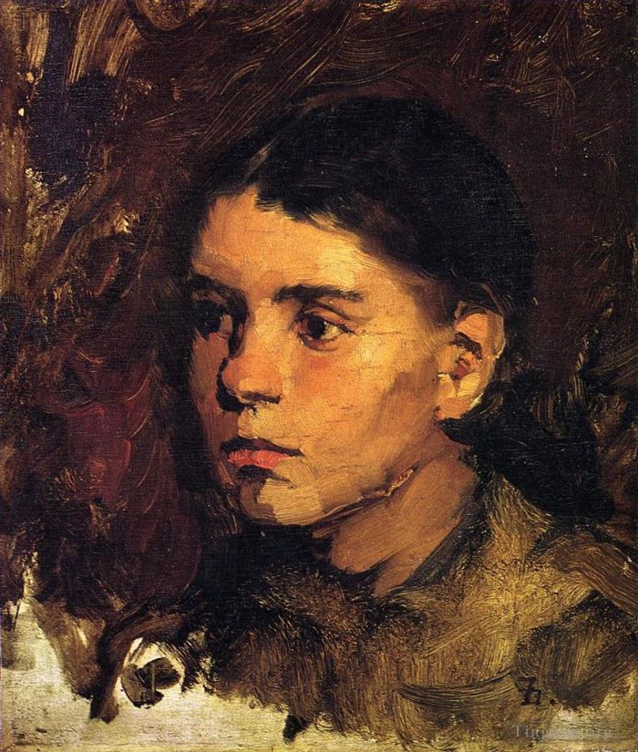 Frank Duveneck Ölgemälde - Kopf eines jungen Mädchens