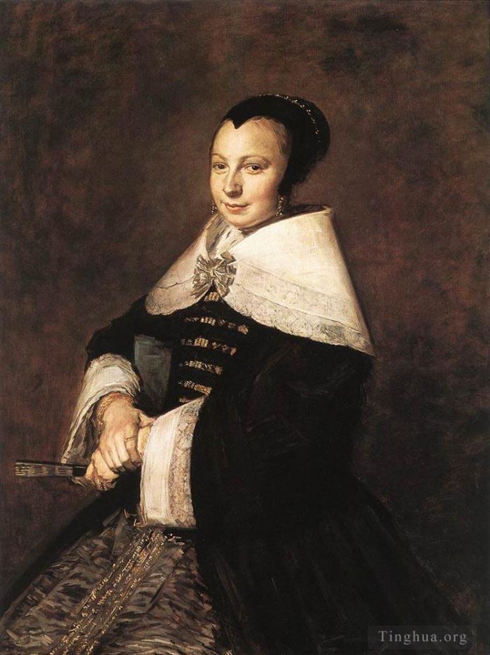 Frans Hals Ölgemälde - Porträt einer sitzenden Frau, die einen Fächer hält