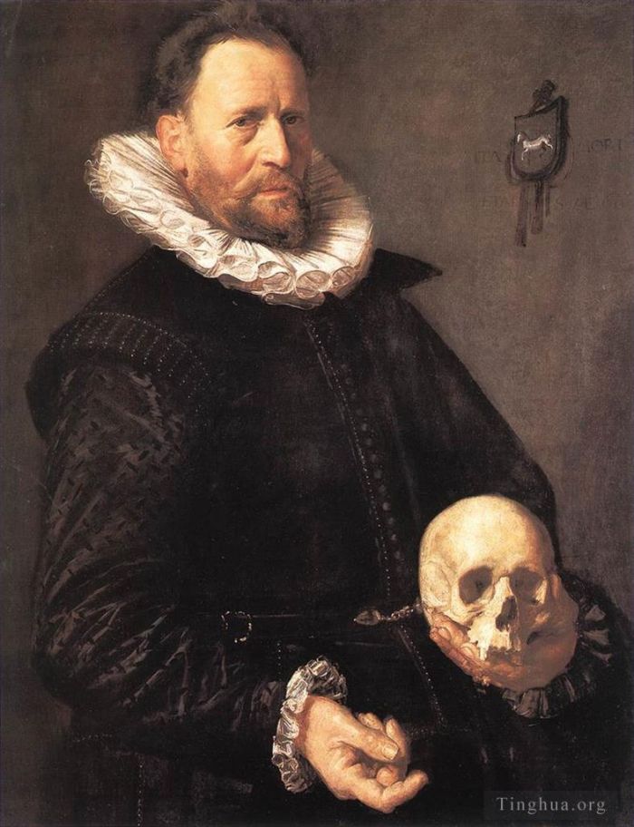 Frans Hals Ölgemälde - Porträt eines Mannes, der einen Schädel hält