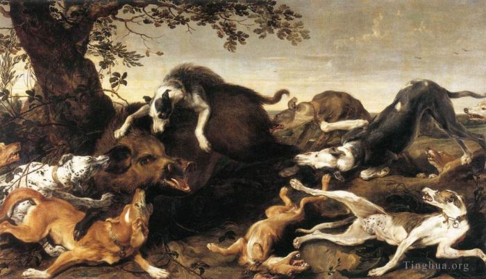 Frans Snyders Ölgemälde - Wildschweinjagdhund