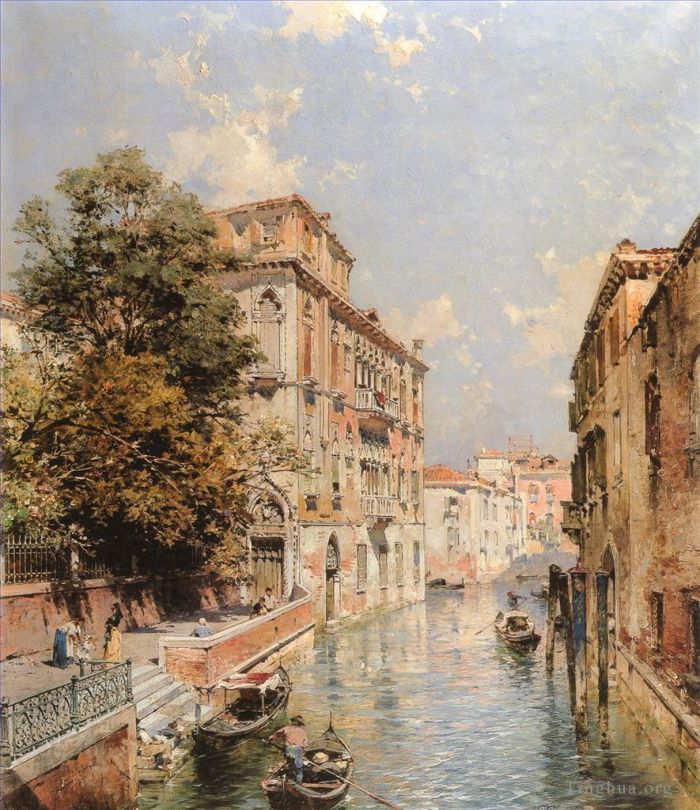 Franz Richard Unterberger Ölgemälde - Ein Blick in Rio S Marina Venedig Venedig