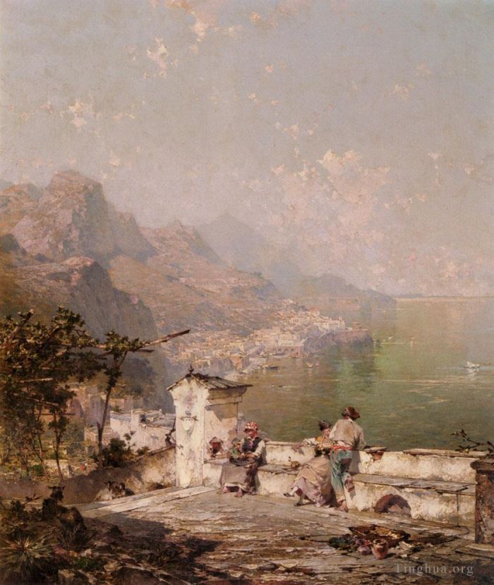Franz Richard Unterberger Ölgemälde - Amalfi Der Golf von Salerno