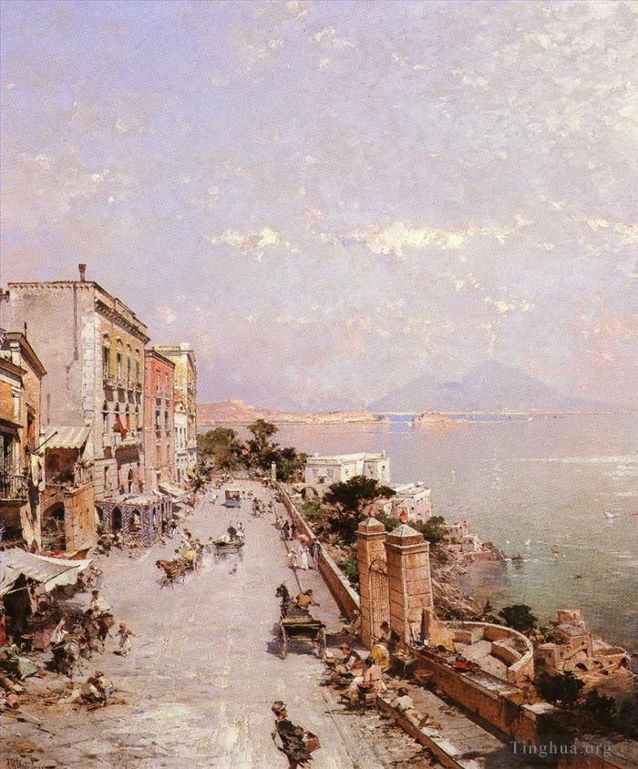 Franz Richard Unterberger Ölgemälde - BelgianA-Ansicht von Posilippo Neapel Venedig
