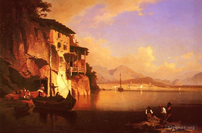 Franz Richard Unterberger Ölgemälde - Boot „Motio Du Lac Du Garda“.