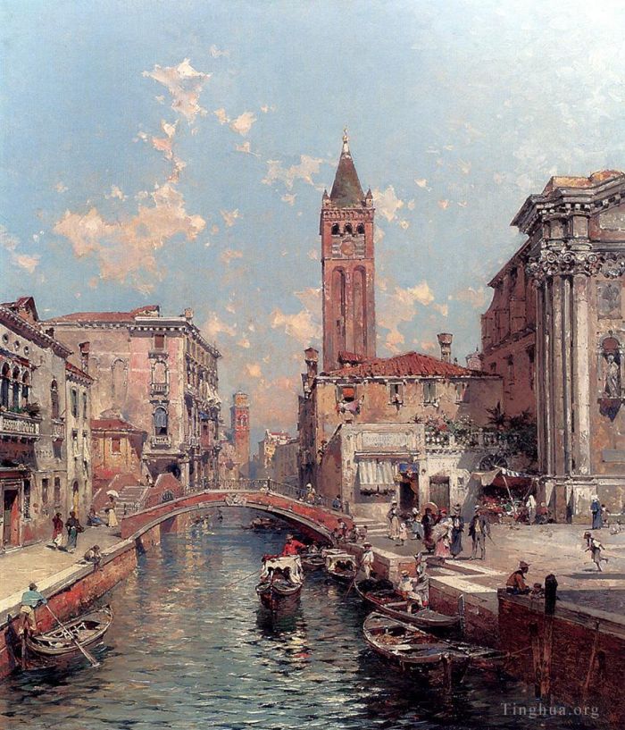 Franz Richard Unterberger Ölgemälde - Rio Santa Barnaba Venedig Venedig