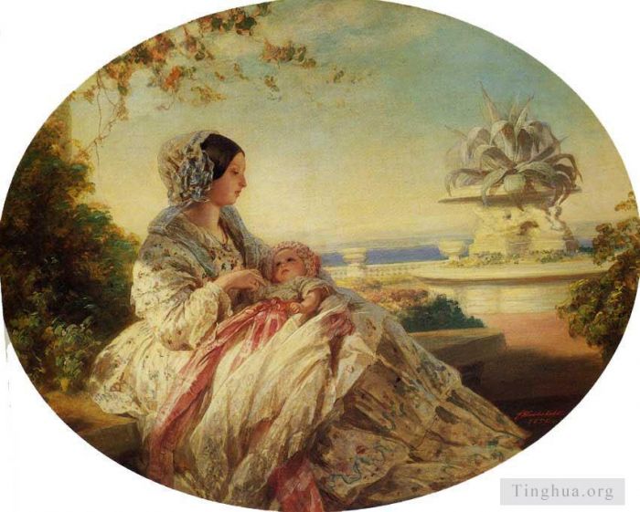 Franz Xaver Winterhalter Ölgemälde - Königin Victoria mit Prinz Arthur