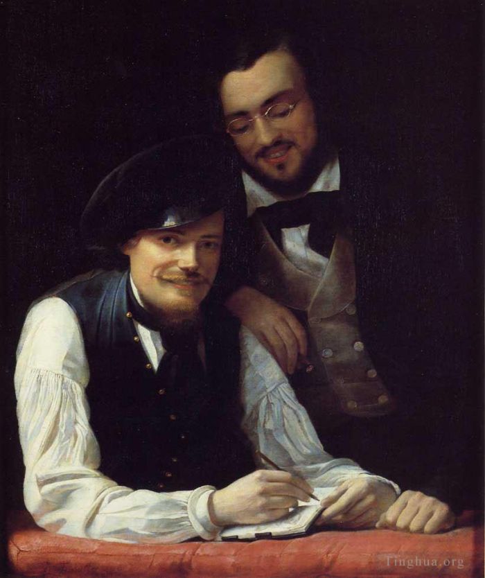 Franz Xaver Winterhalter Ölgemälde - Selbstporträt des Künstlers mit seinem Bruder Hermann