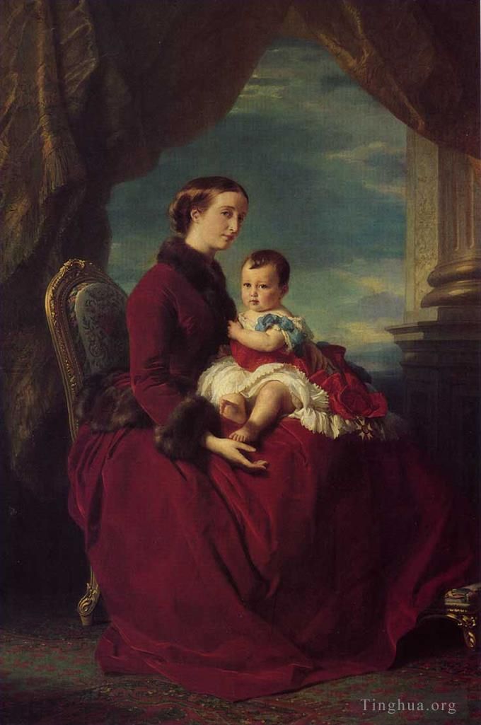 Franz Xaver Winterhalter Ölgemälde - Die Kaiserin Eugenie hält Louis Napoleon, den Prinzen Imperial, auf sich