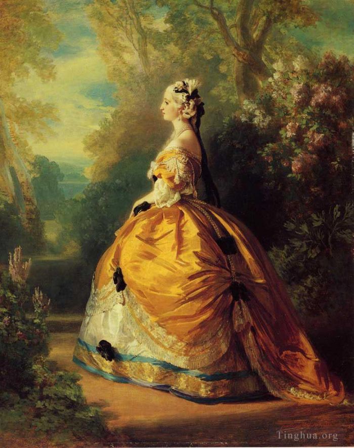 Franz Xaver Winterhalter Ölgemälde - Die Kaiserin Eugenie a la Marie Antoinette