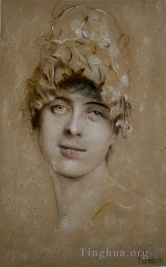 Franz von Lenbach Ölgemälde - Porträt einer jungen Frau