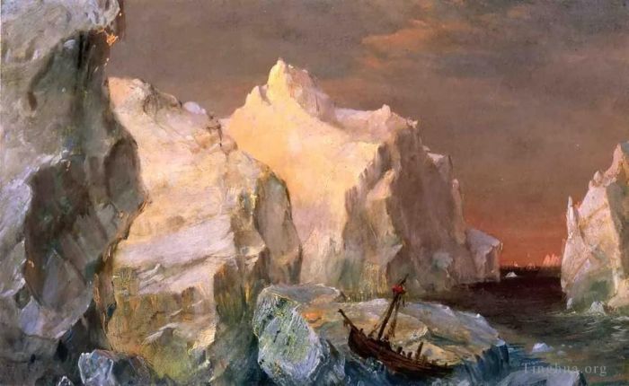 Frederic Edwin Church Ölgemälde - Eisberge und Wrack im Sonnenuntergang