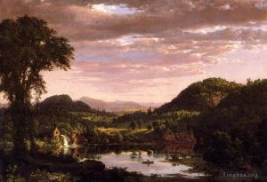 Frederic Edwin Church Werk - Neuengland-Landschaft, auch bekannt als „Abend nach einem Sturm“.