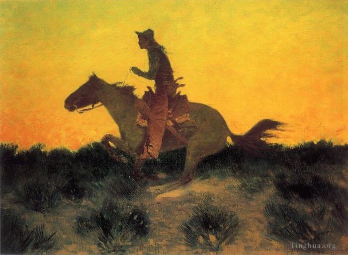Frederic Remington Ölgemälde - Gegen den Sonnenuntergang