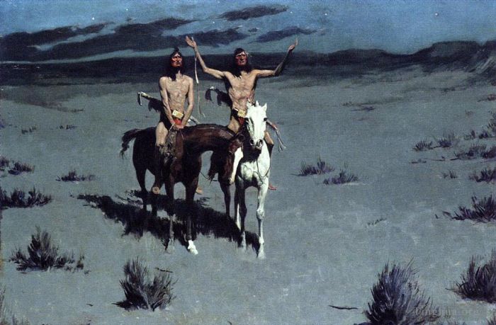 Frederic Remington Ölgemälde - Hübsche Mutter der Nacht, alter amerikanischer West-Cowboy-Indianer, Frederic Remington