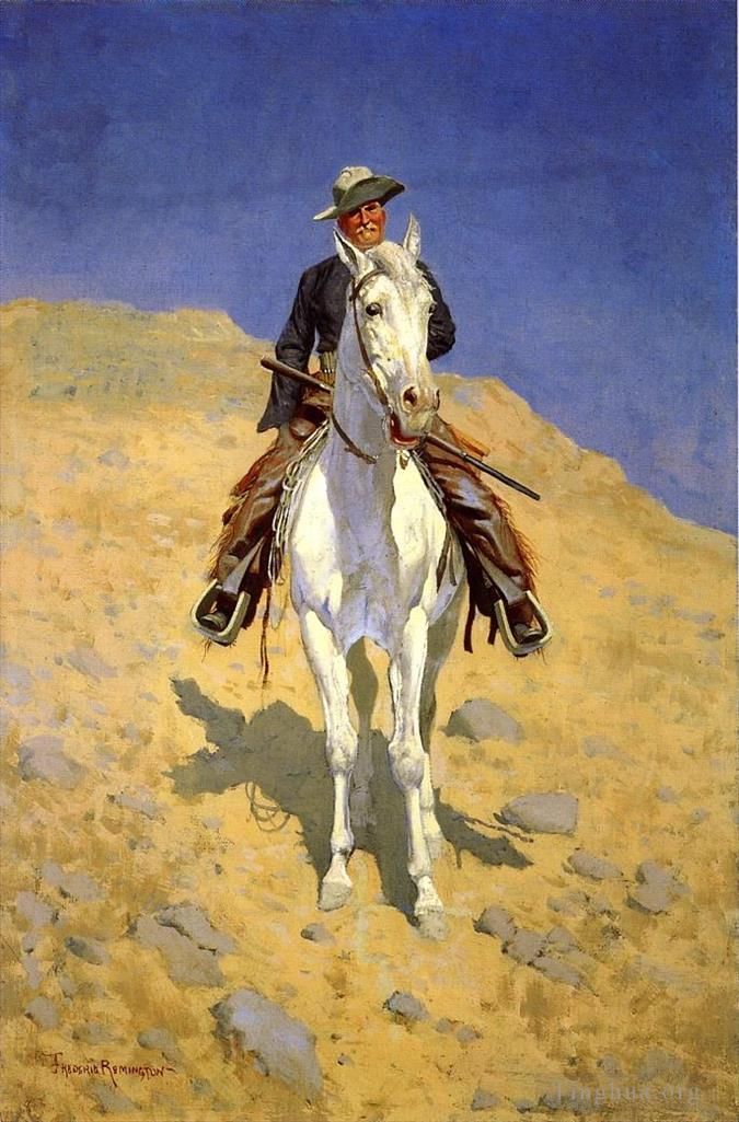 Frederic Remington Ölgemälde - Selbstporträt auf einem Pferd