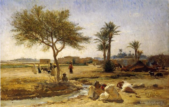 Frederick Arthur Bridgman Ölgemälde - Ein arabisches Dorf