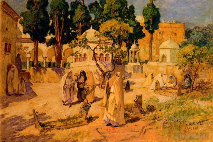 Frederick Arthur Bridgman Ölgemälde - Arabische Frauen an der Stadtmauer