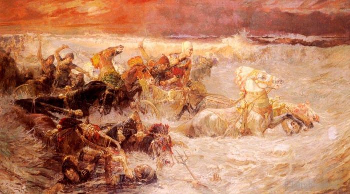 Frederick Arthur Bridgman Ölgemälde - Pharao-Armee vom Roten Meer verschlungen