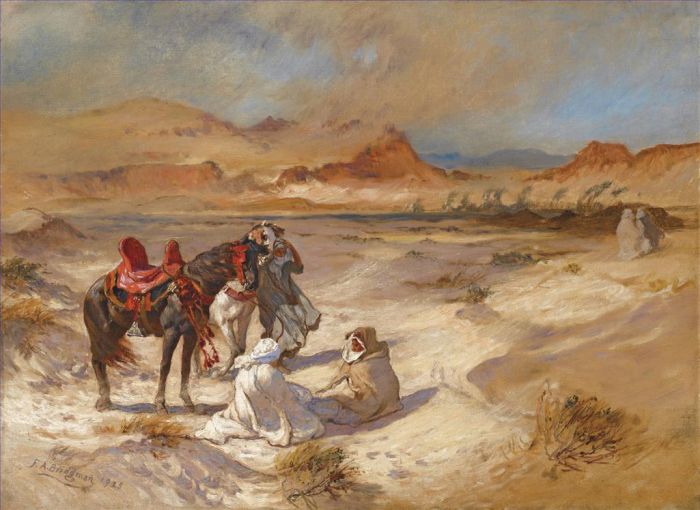 Frederick Arthur Bridgman Ölgemälde - Schirokko über der Wüste