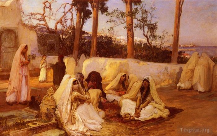 Frederick Arthur Bridgman Ölgemälde - Frauen auf dem Friedhof Algier