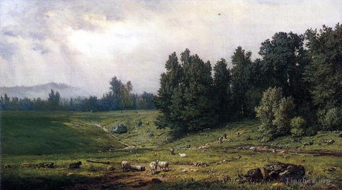 George Inness Ölgemälde - Landschaft mit Schafen
